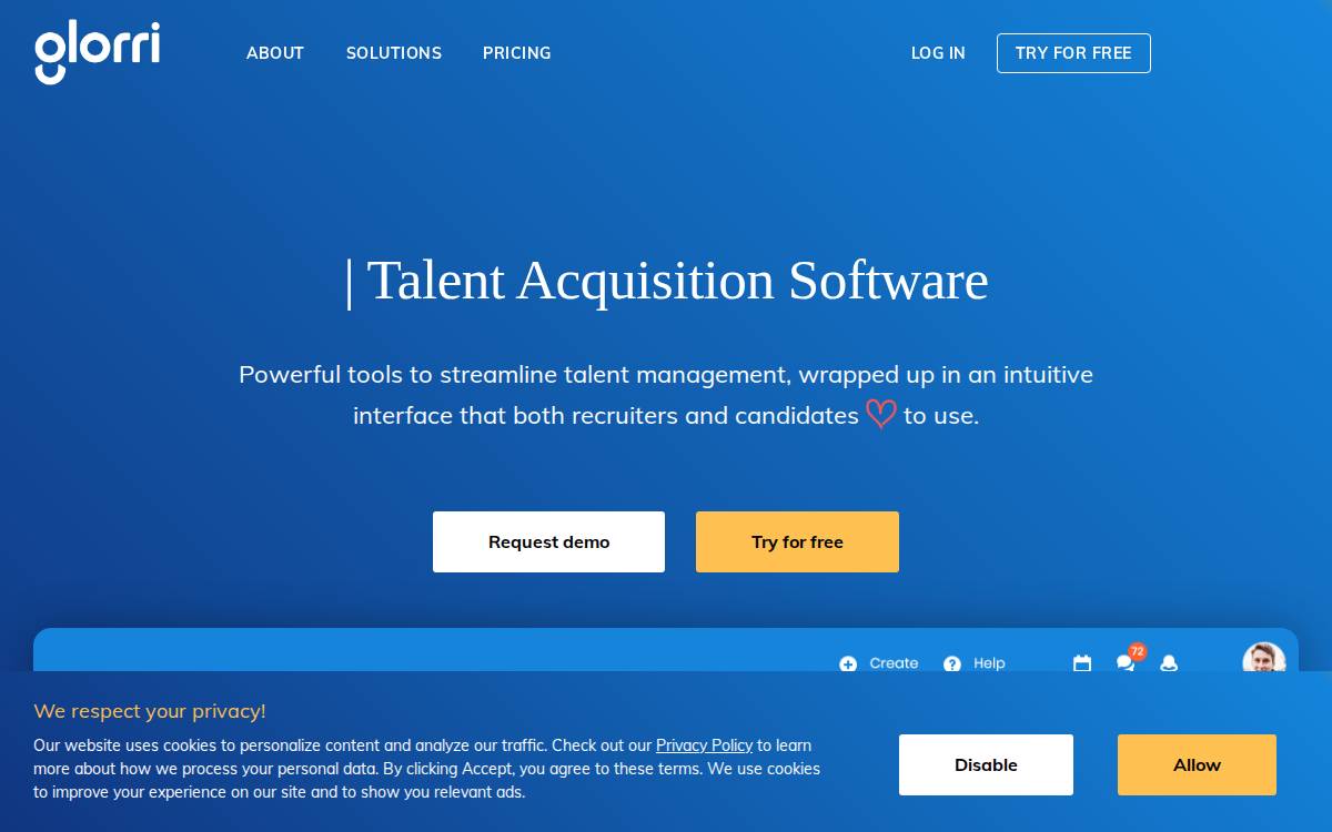 Glorri website preview