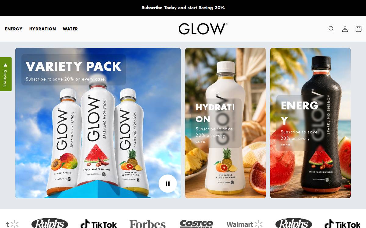 Glow Beverages website preview