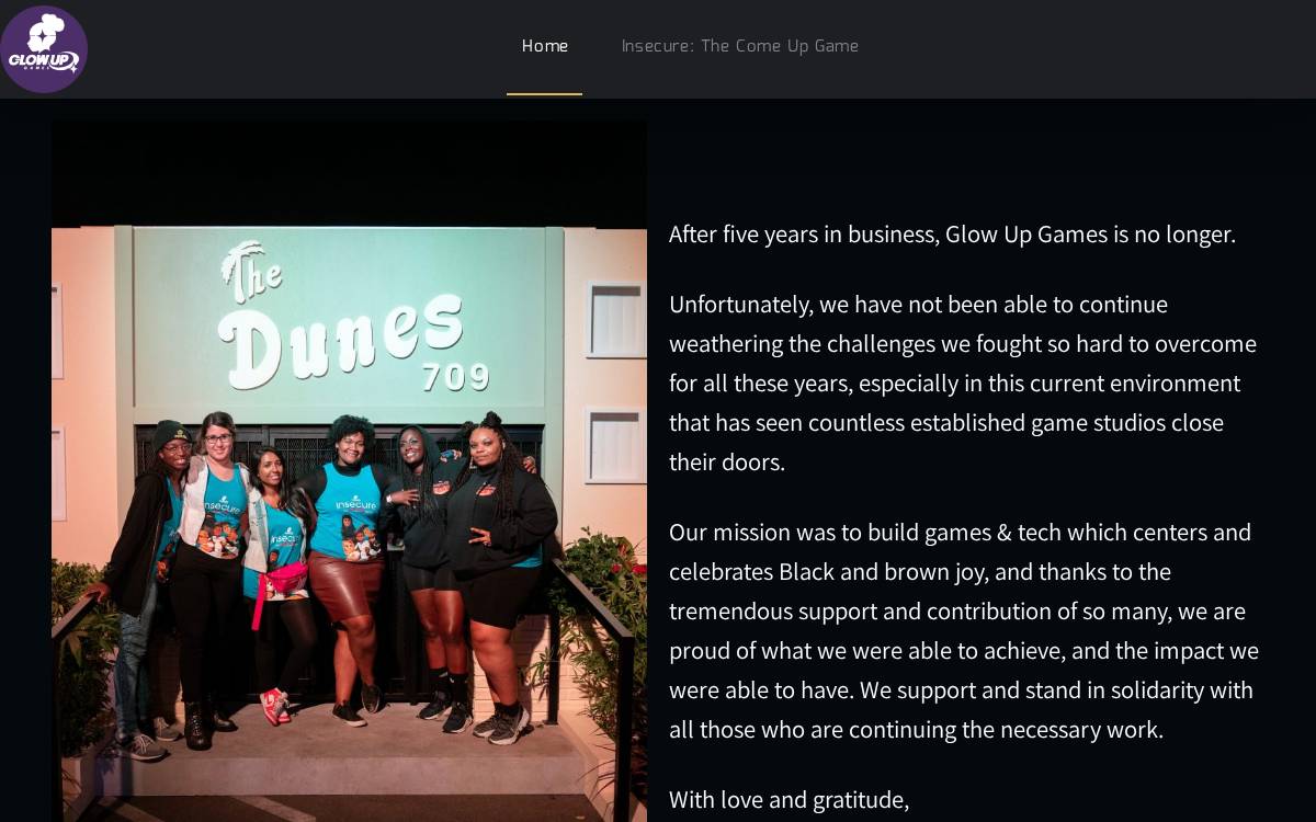 Glow Up Games website preview