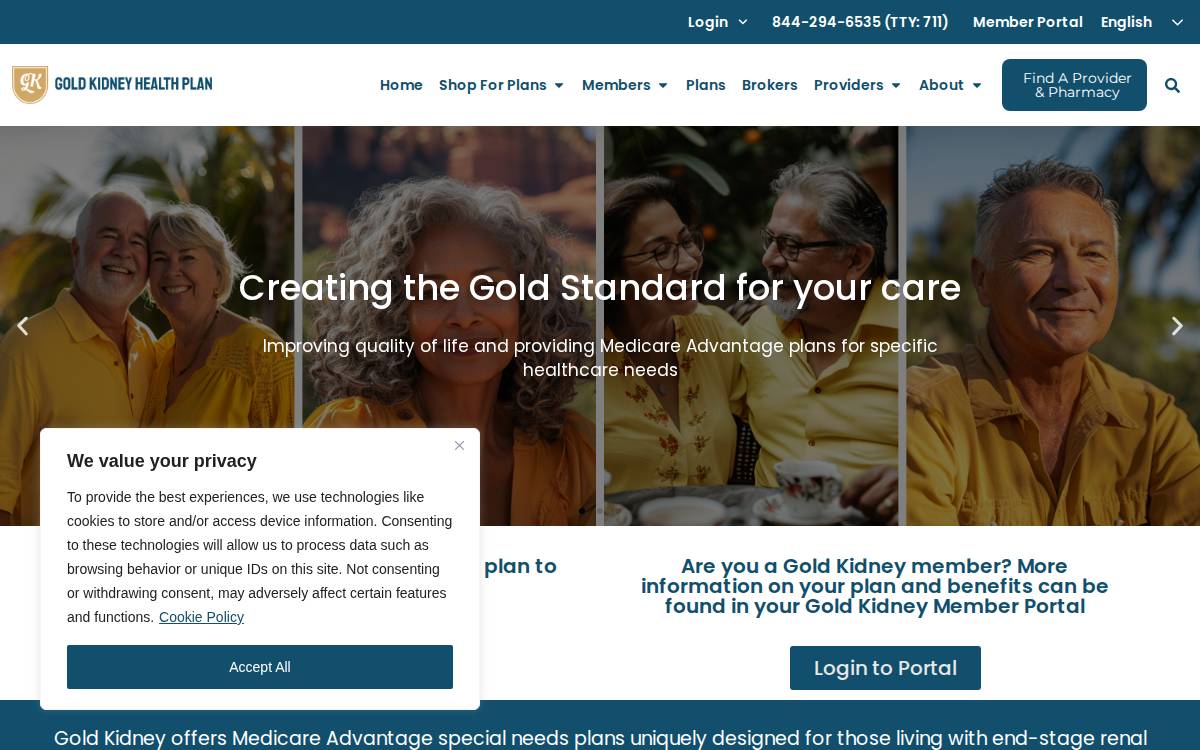 Gold Kidney Health Plan website preview