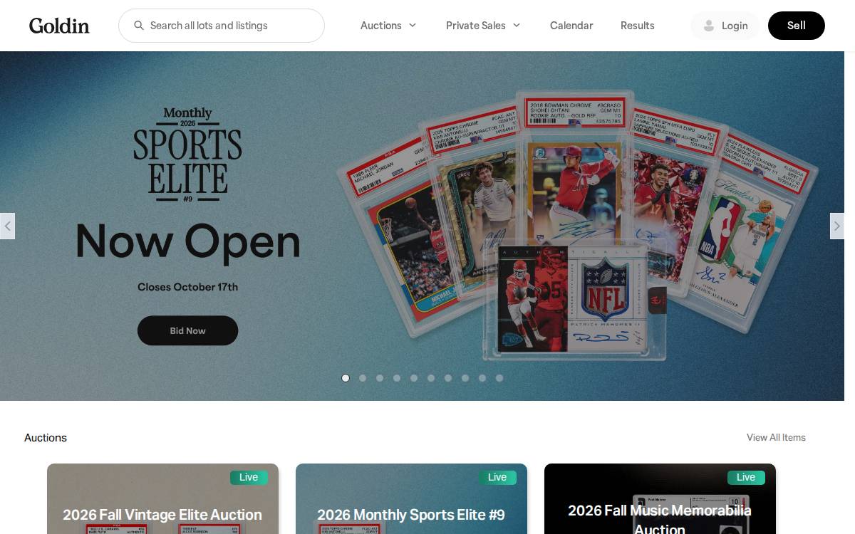 Goldin Auctions website preview