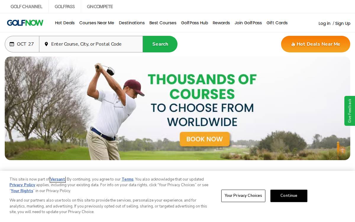 GolfNow website preview