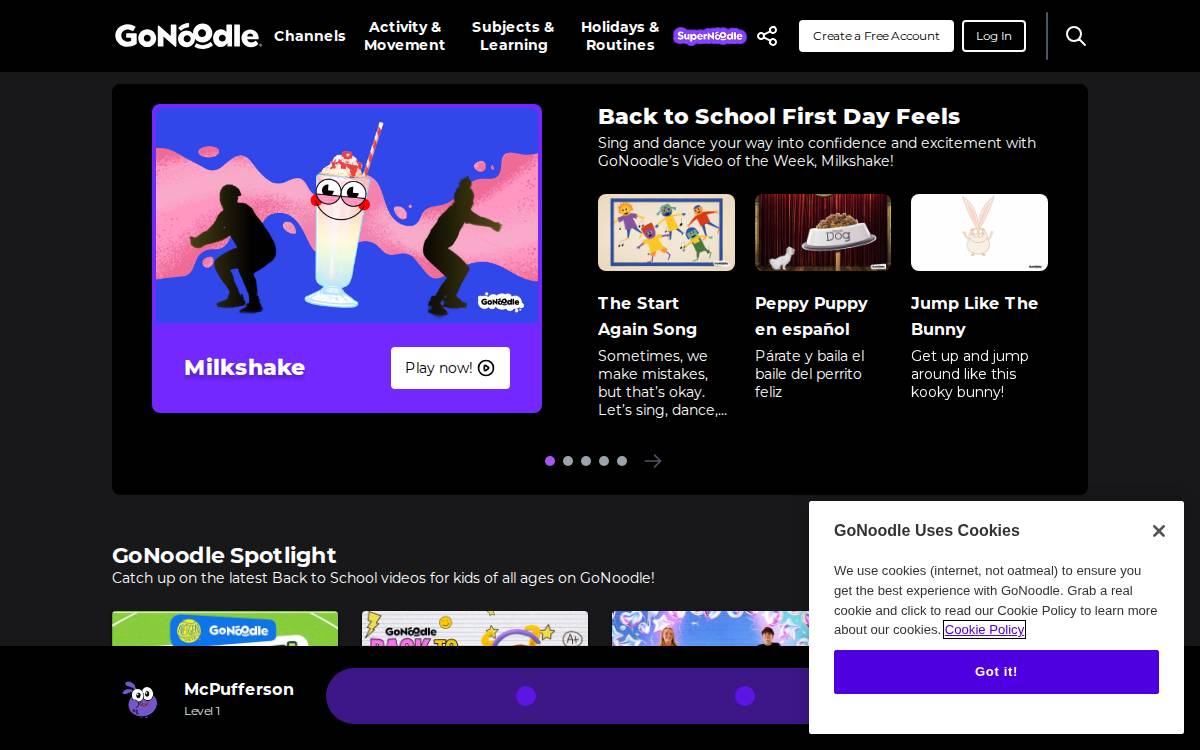 GoNoodle website preview