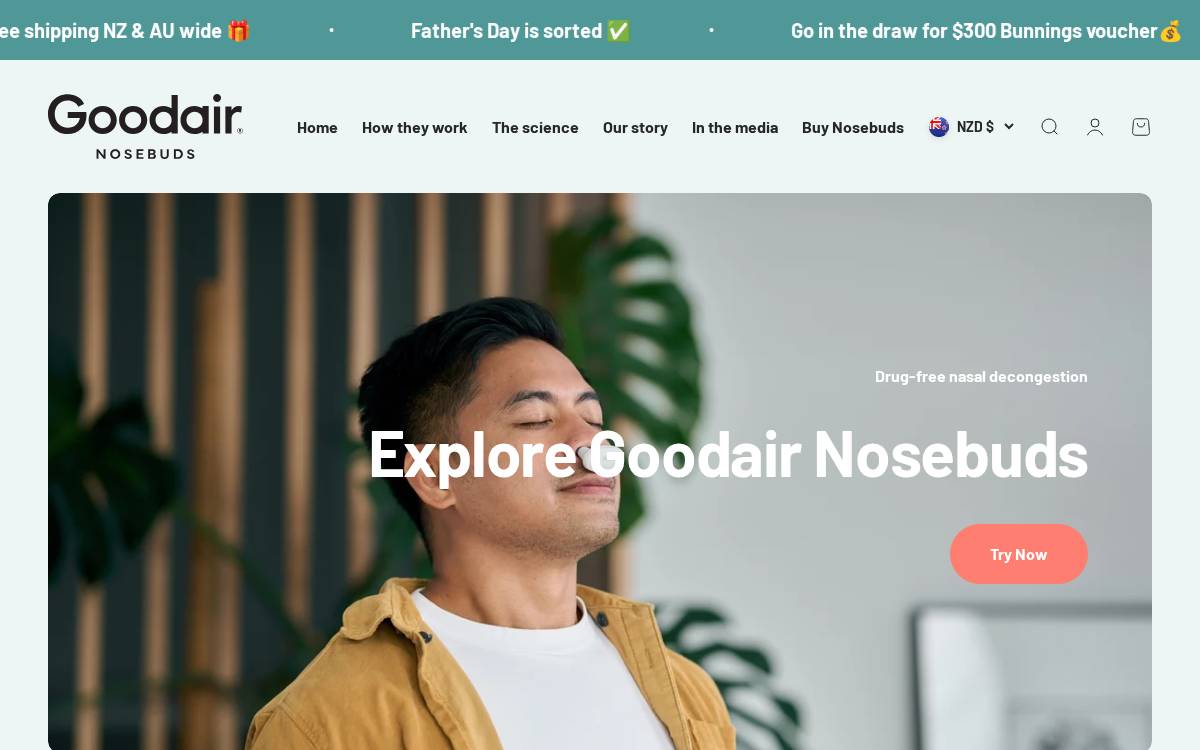 Goodair Nosebuds website preview