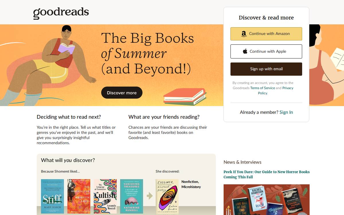 Goodreads website preview