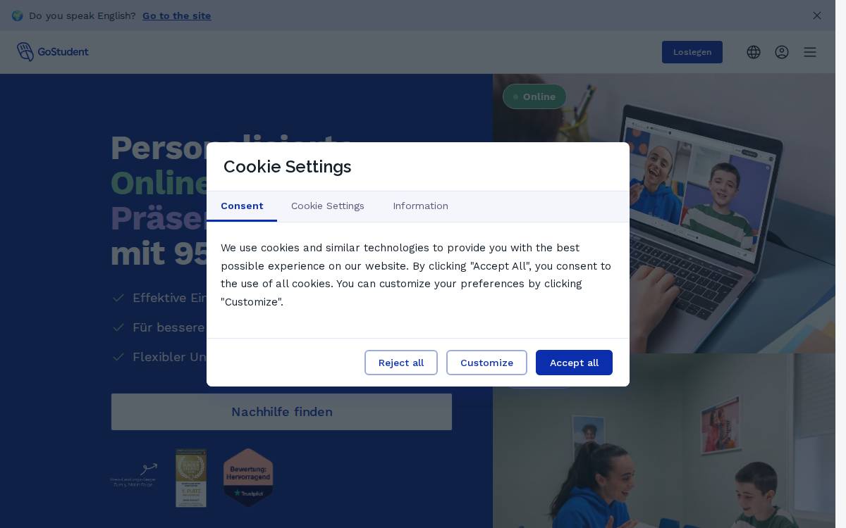 GoStudent website preview