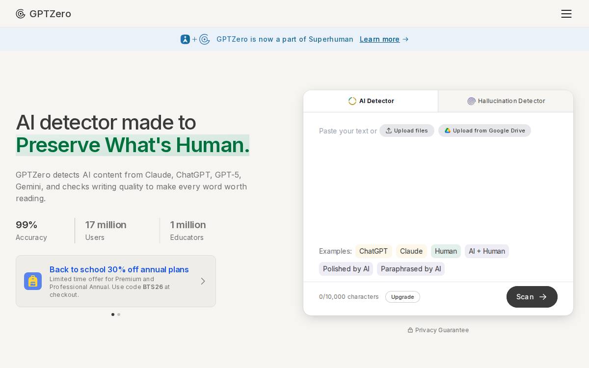 GPTZero ↗︎ website preview