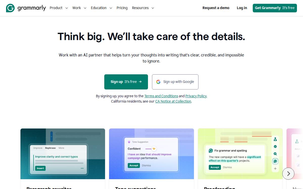 Grammarly website preview