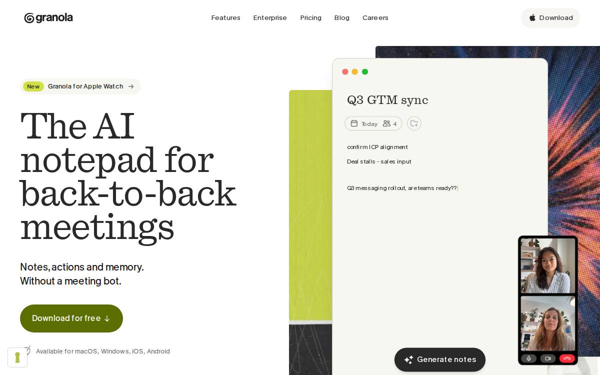 Granola website preview