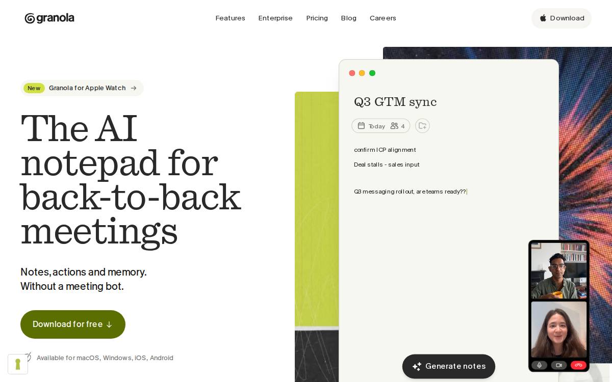 Granola website preview