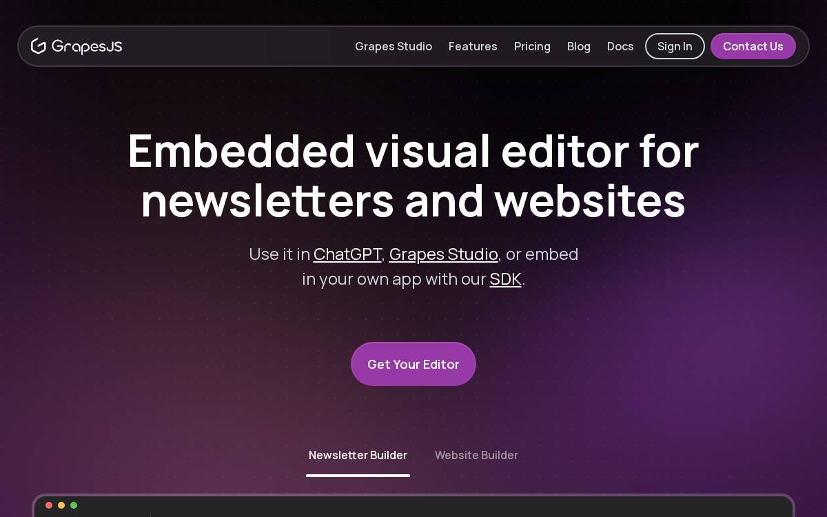 Grapesjs website preview