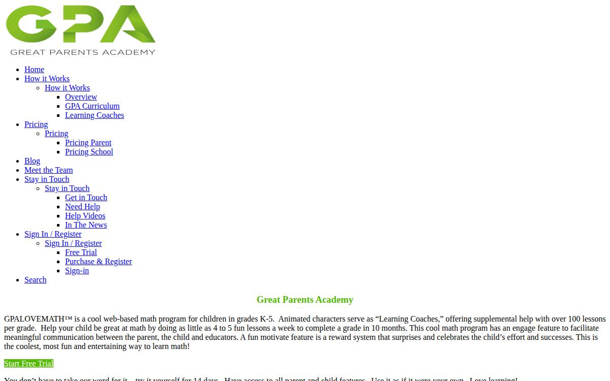 Great Parents Academy website preview