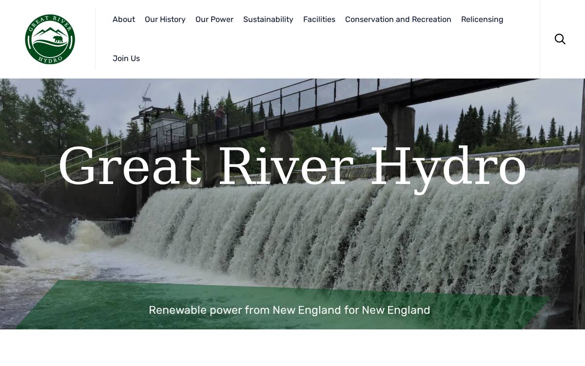 Great River Hydro website preview