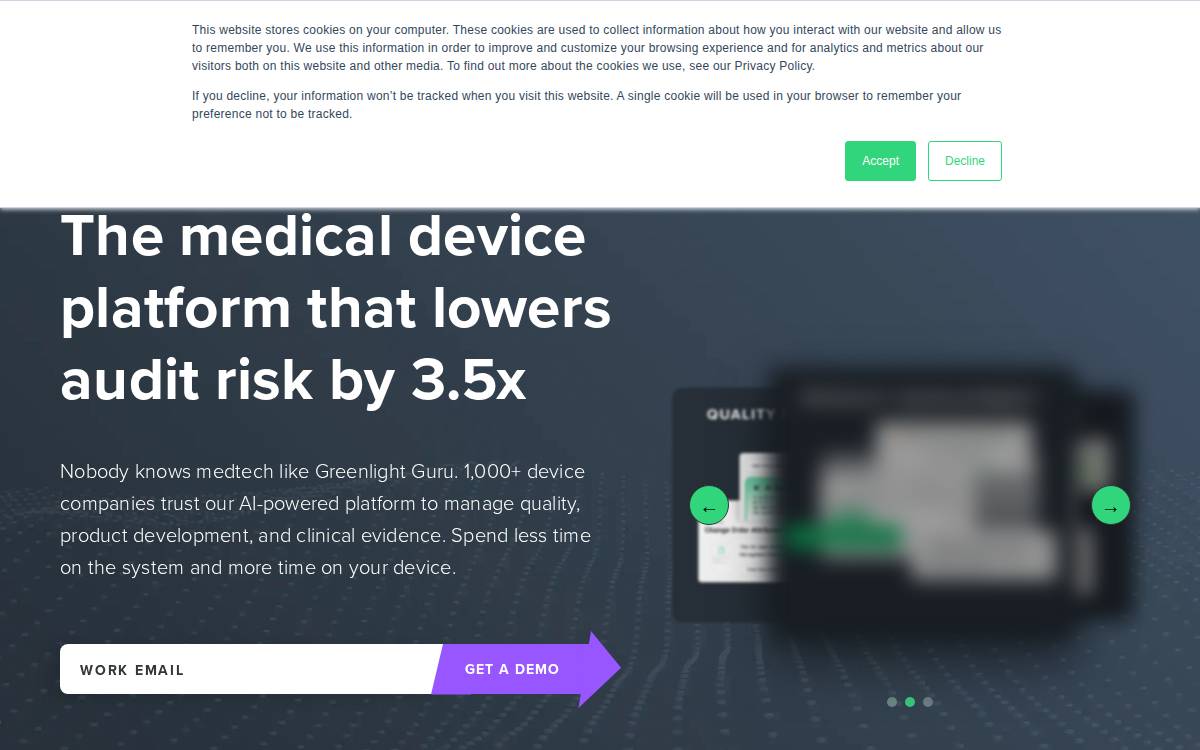 Greenlight Guru website preview
