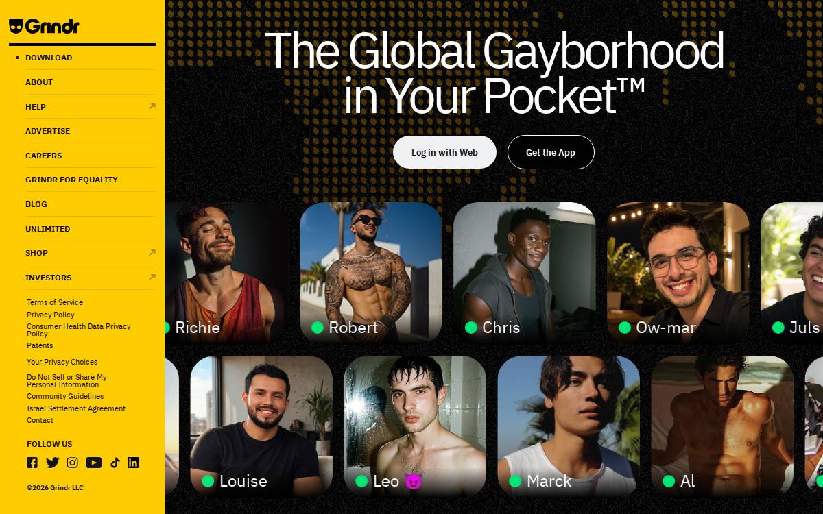 Grindr website preview
