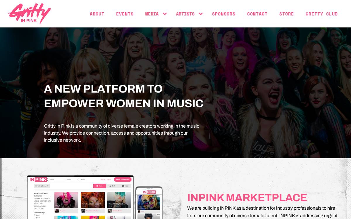 Gritty in Pink website preview
