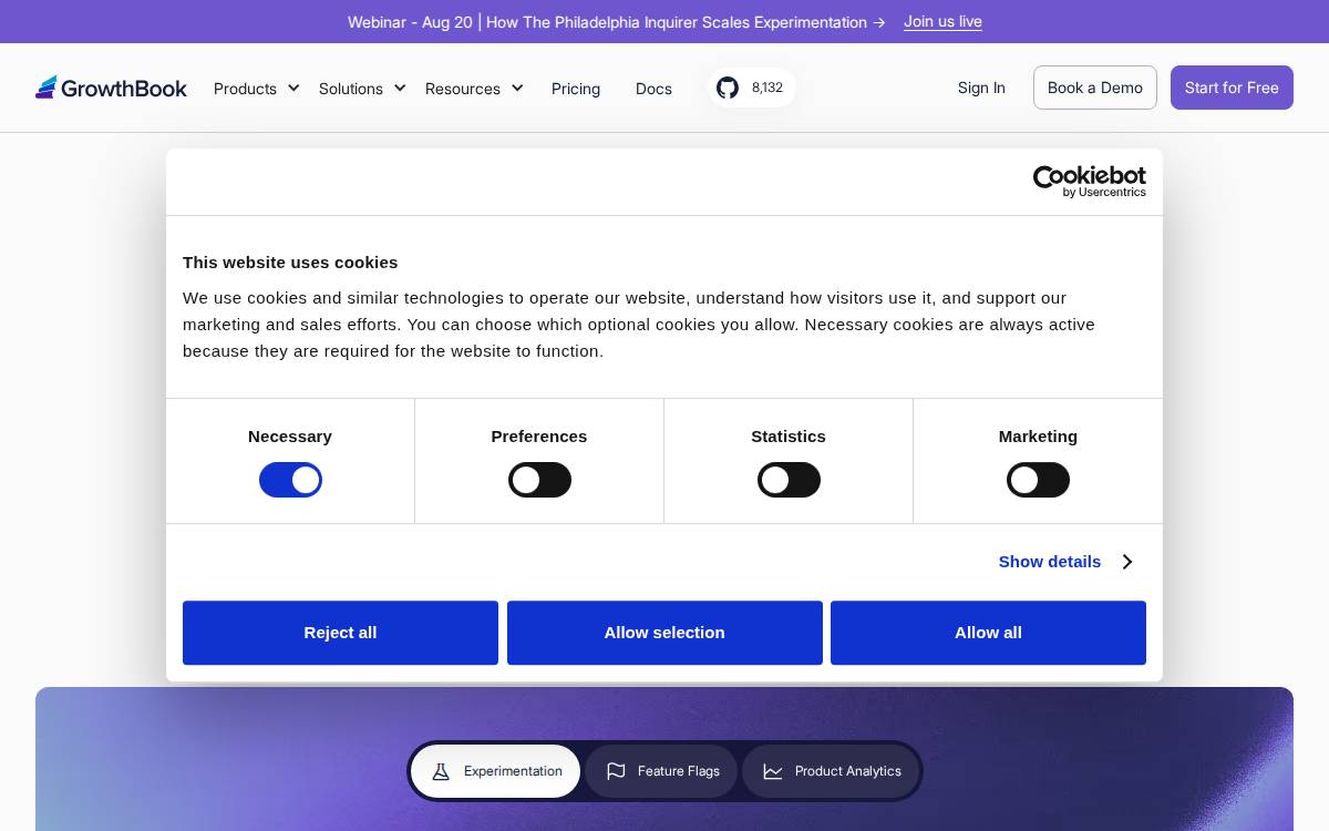 GrowthBook website preview