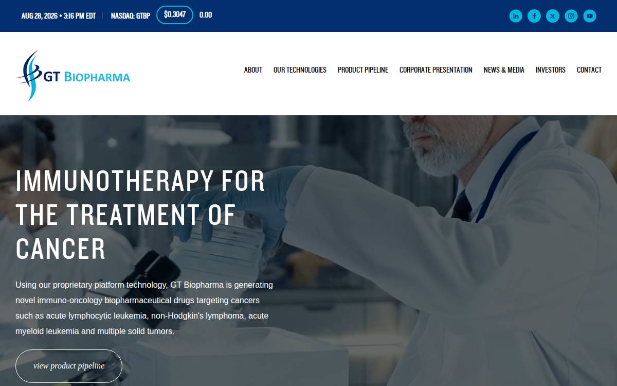 GT Biopharma website preview