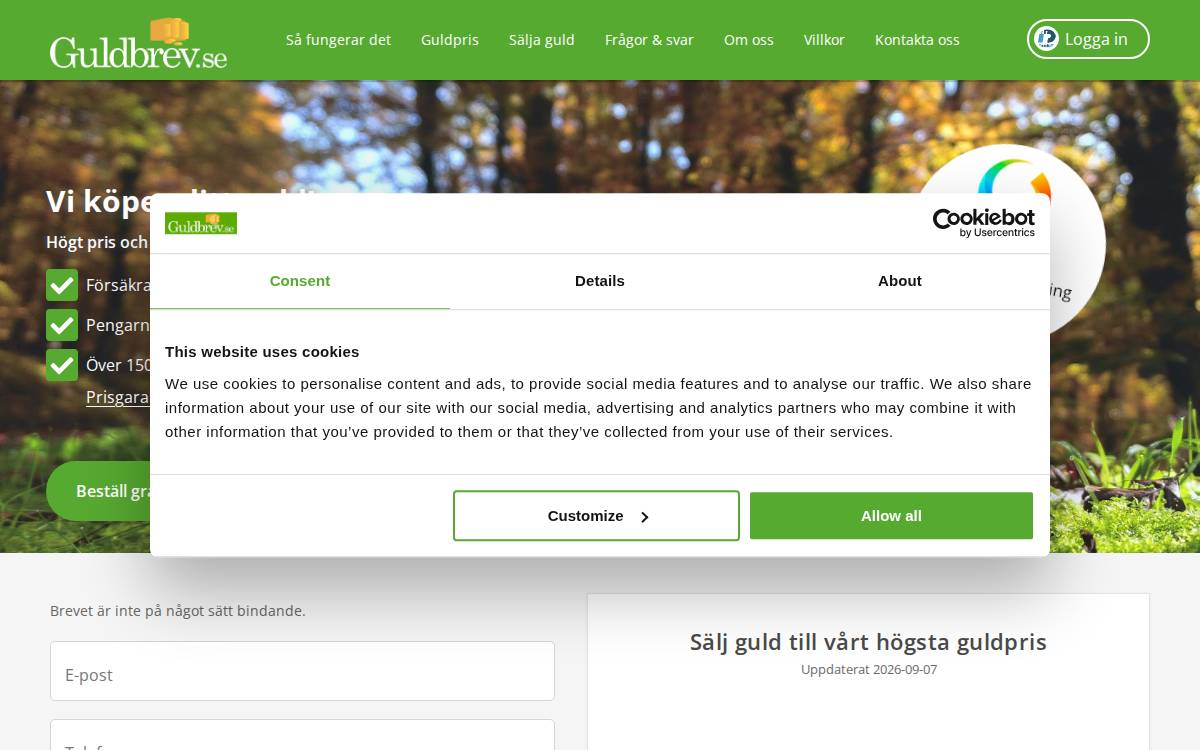 Guldbrev website preview