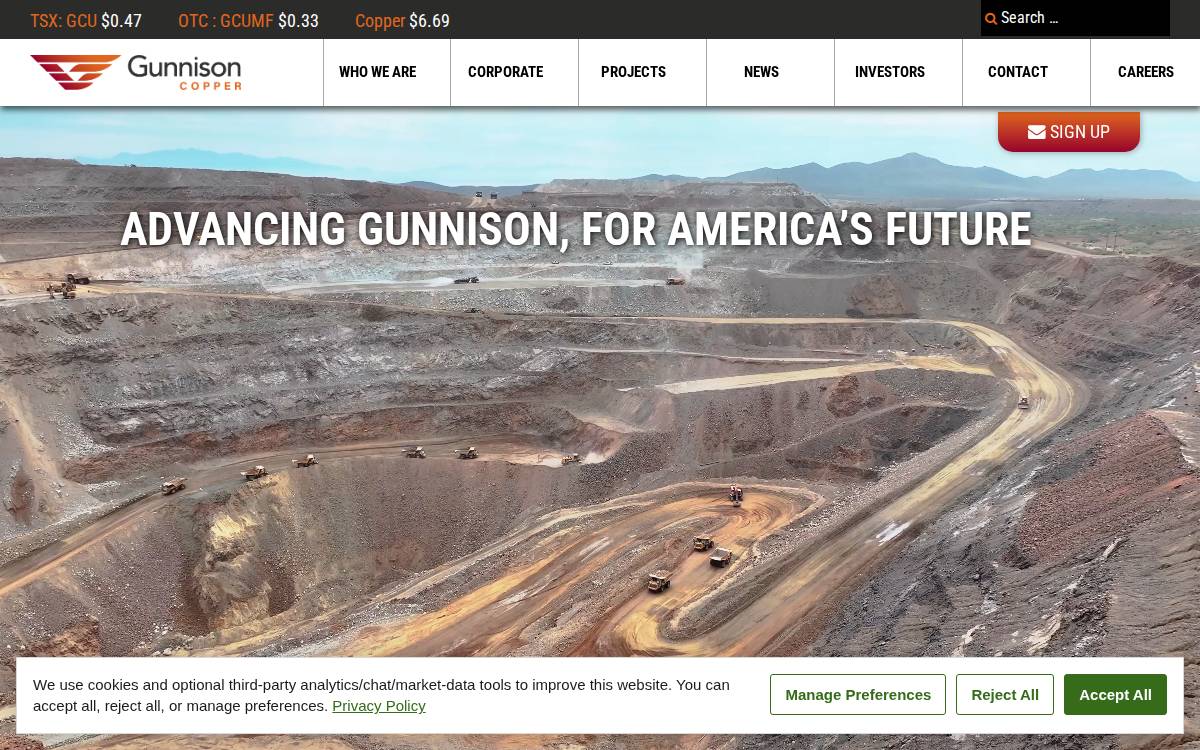Gunnison Copper website preview