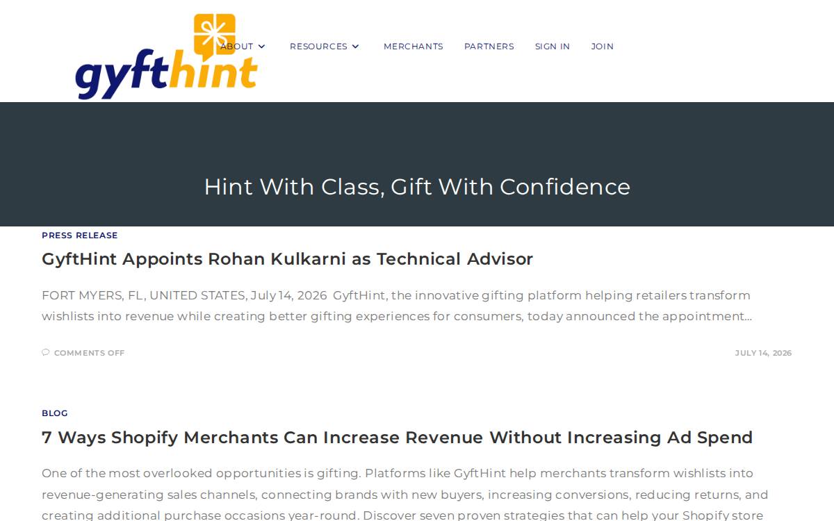 Gyfthint website preview
