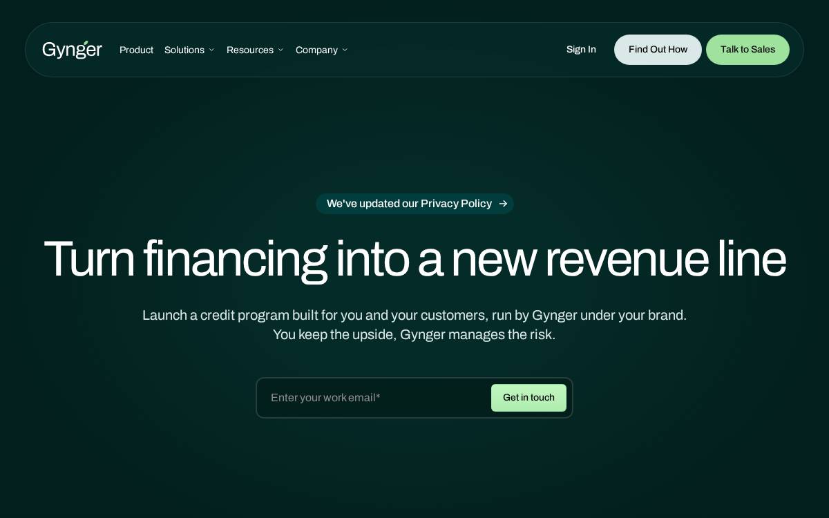 Gynger INCUBATED FinTech New York website preview