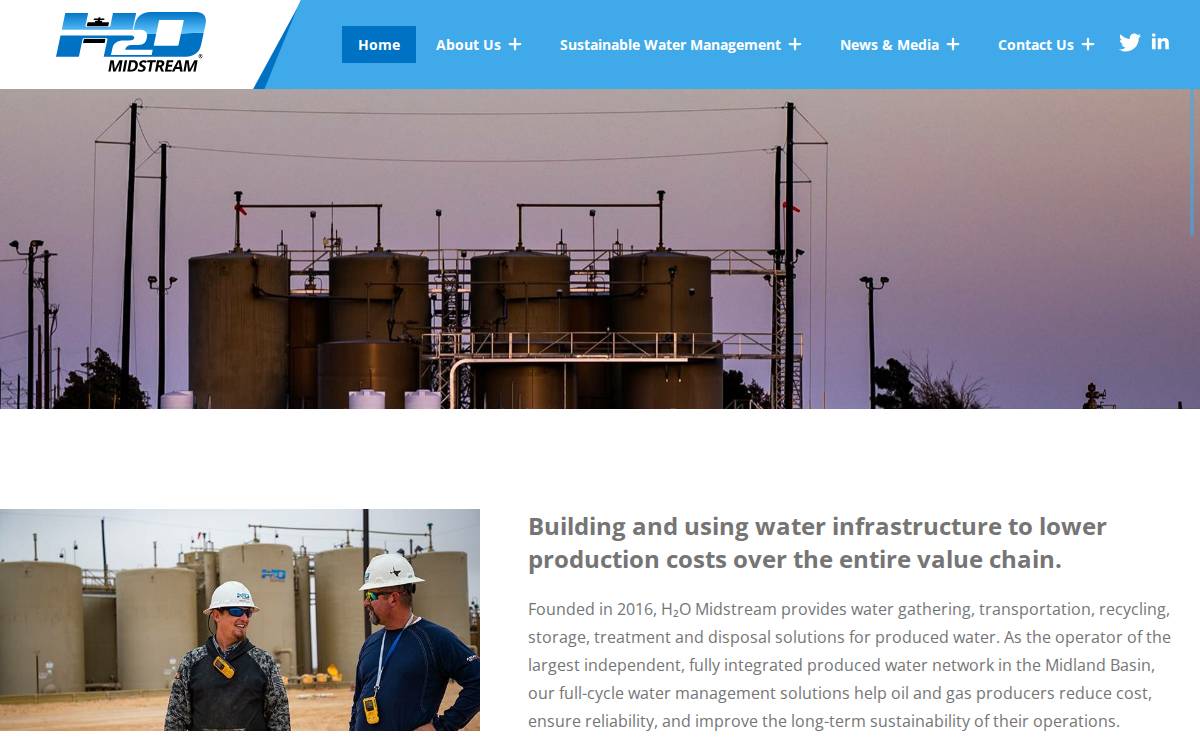 H2O Midstream website preview