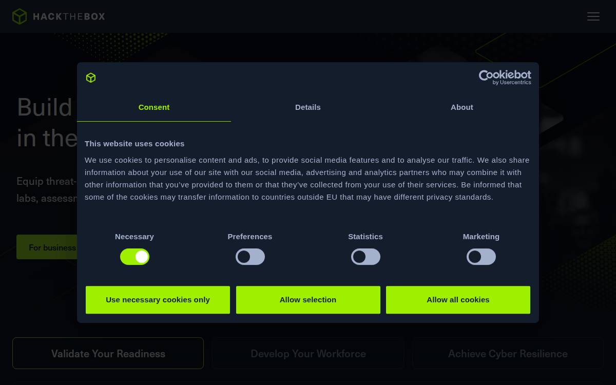 Hack The Box website preview