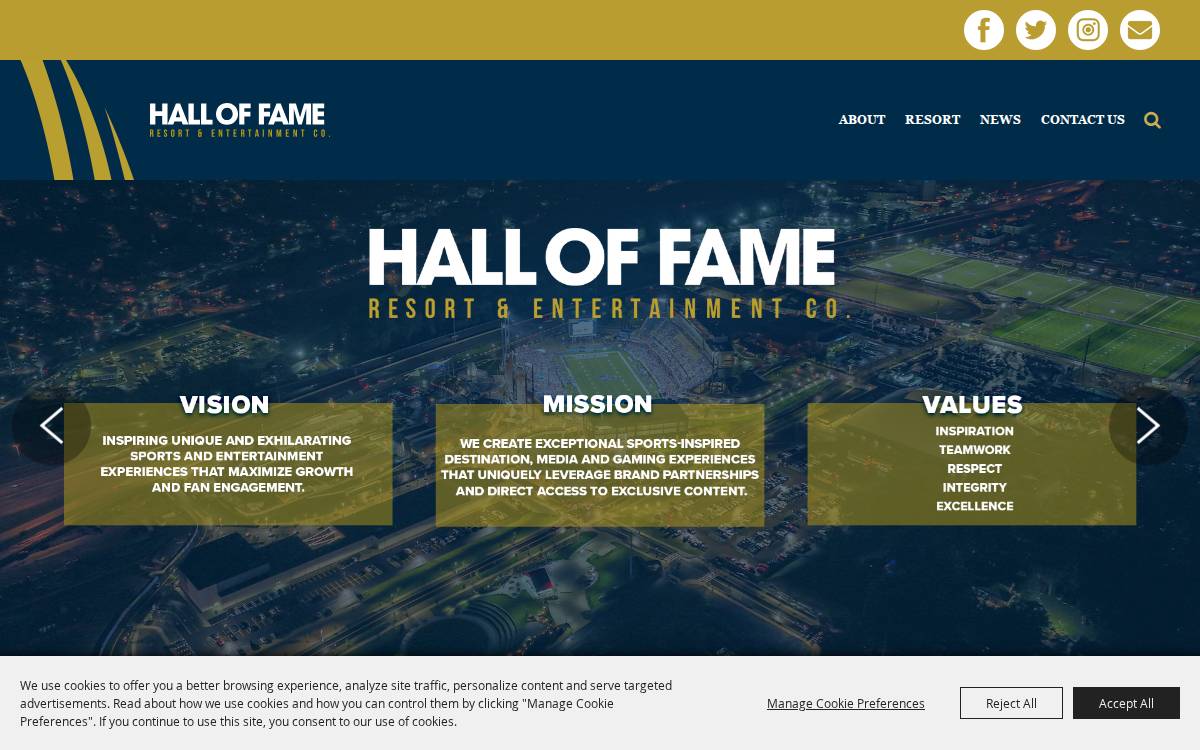 Hall of Fame Resort & Entertainment website preview