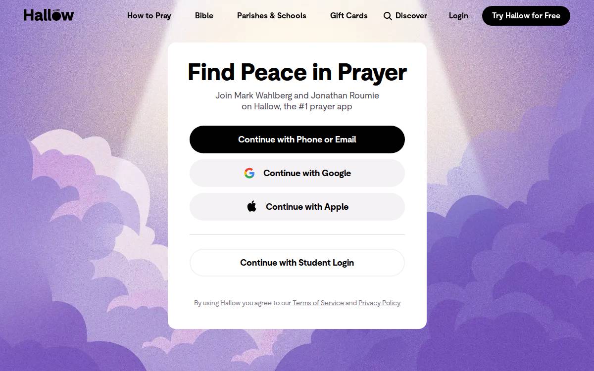 Hallow Prayer and meditation website preview
