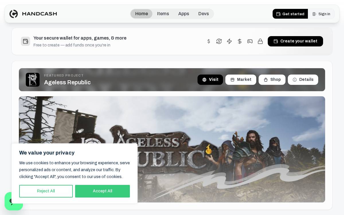 Handcash website preview