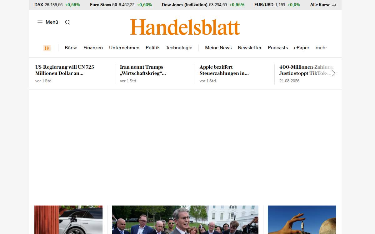 Handelsblatt website preview
