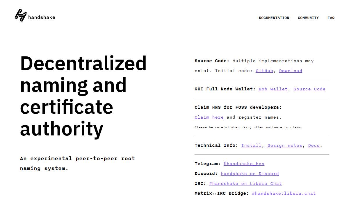Handshake website preview