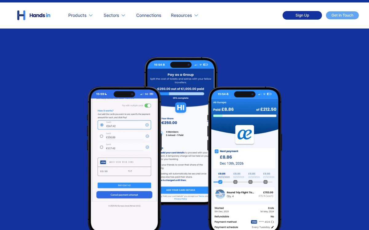 Hands In website preview