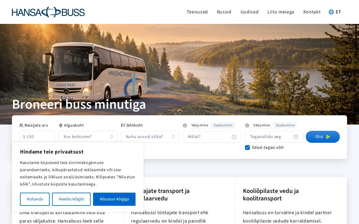 Hansabuss website preview