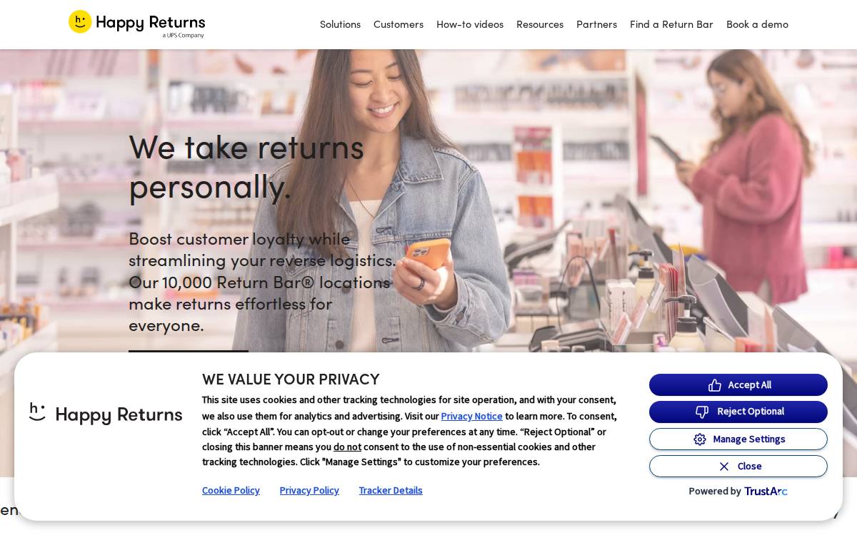 Happy Returns website preview