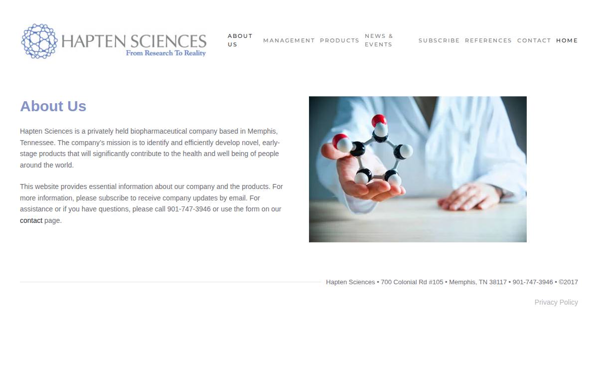 Hapten Sciences website preview