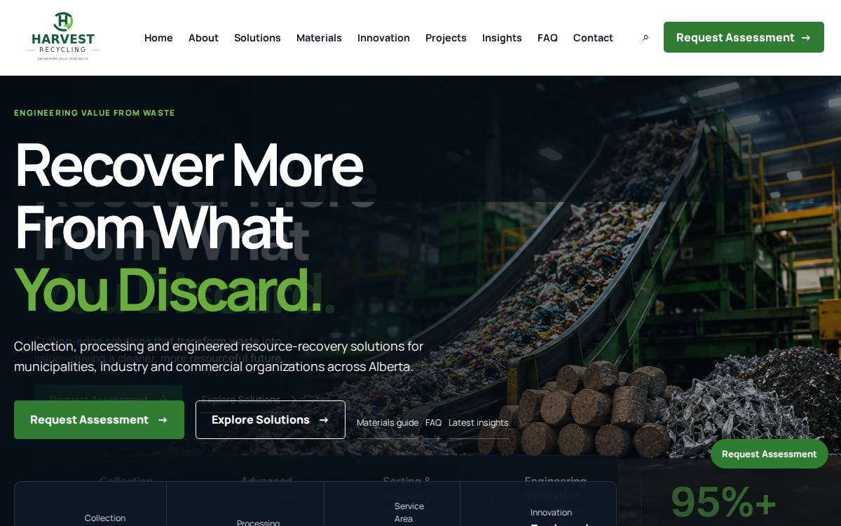 Harvest Recycling website preview
