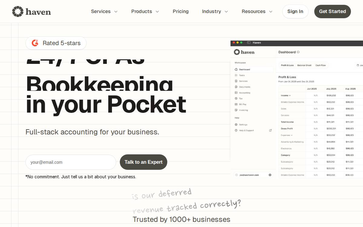 Haven Tax website preview