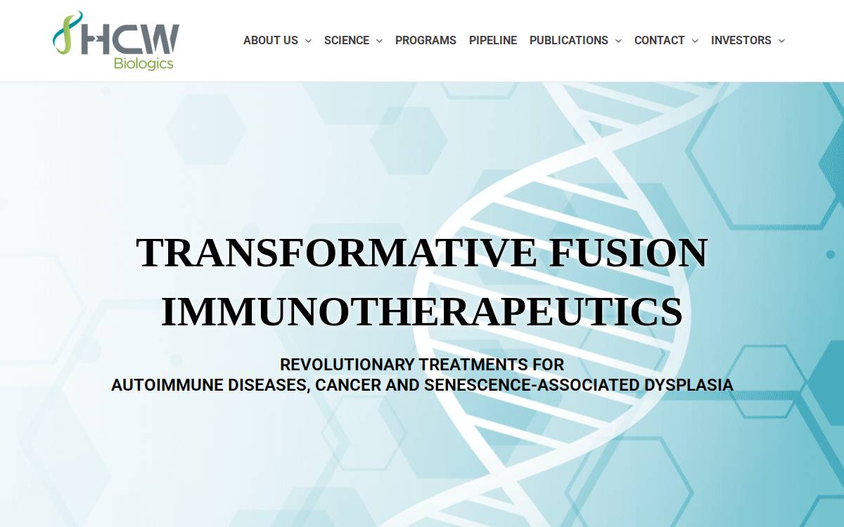 HCW Biologics website preview