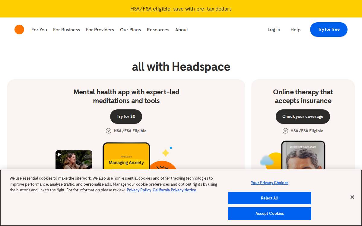 Headspace website preview