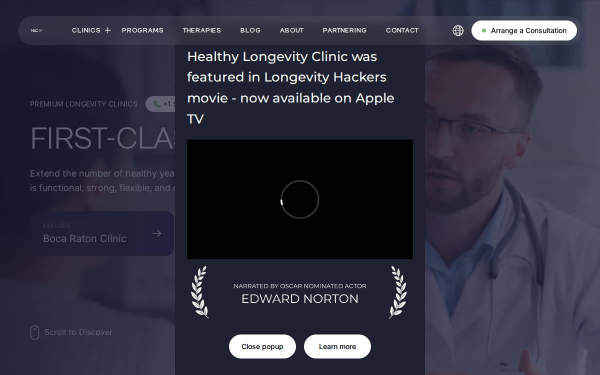 Healthy Longevity Clinic website preview
