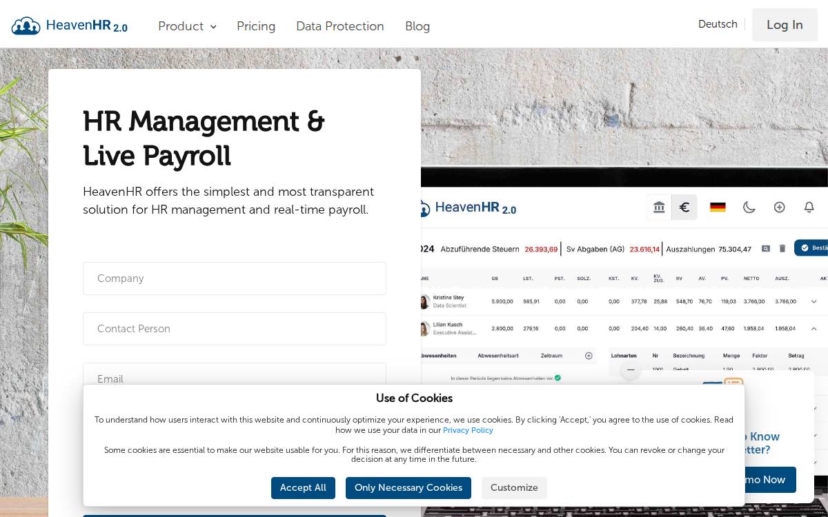 HeavenHR website preview