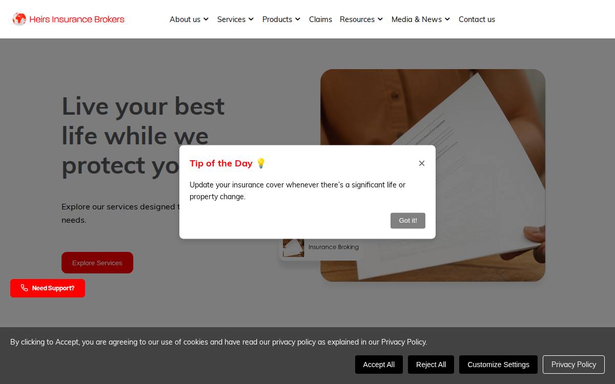 Heirs Insurance Brokers website preview