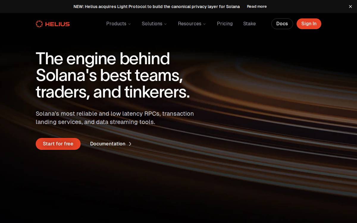 Helius website preview