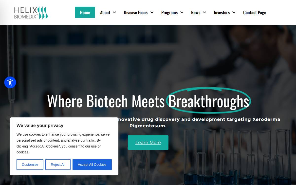 Helix Biomedix website preview