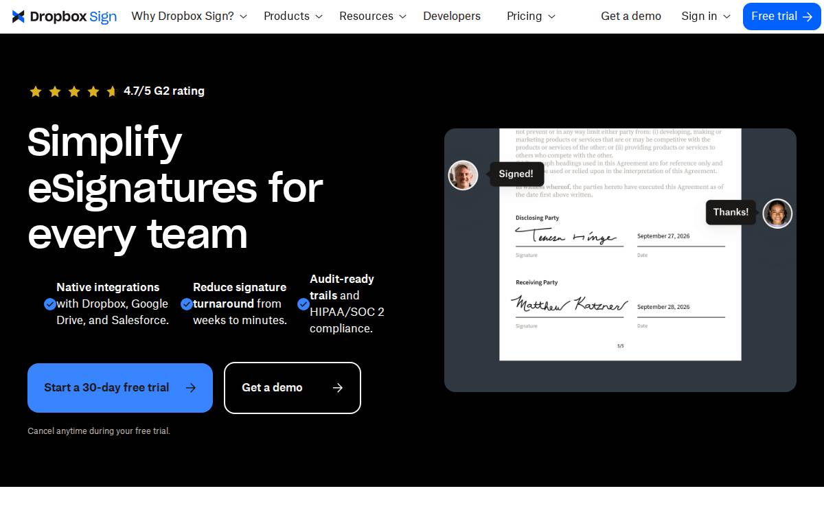 HelloSign website preview