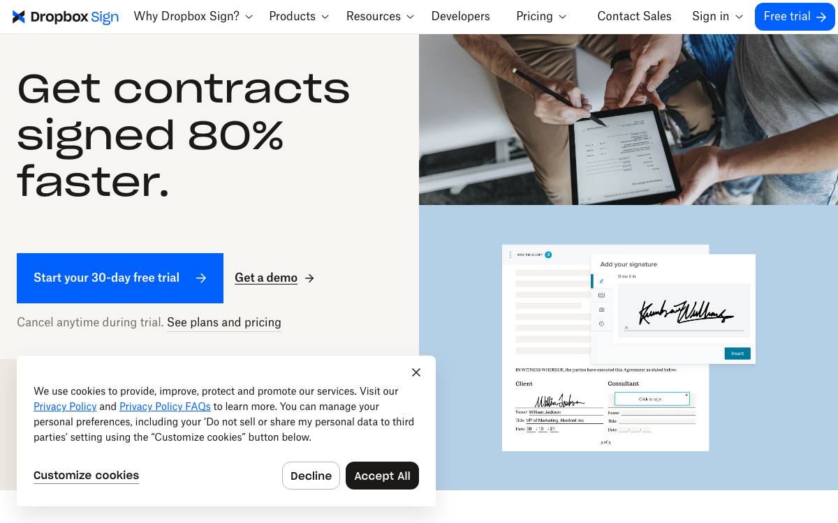 Hellosign website preview