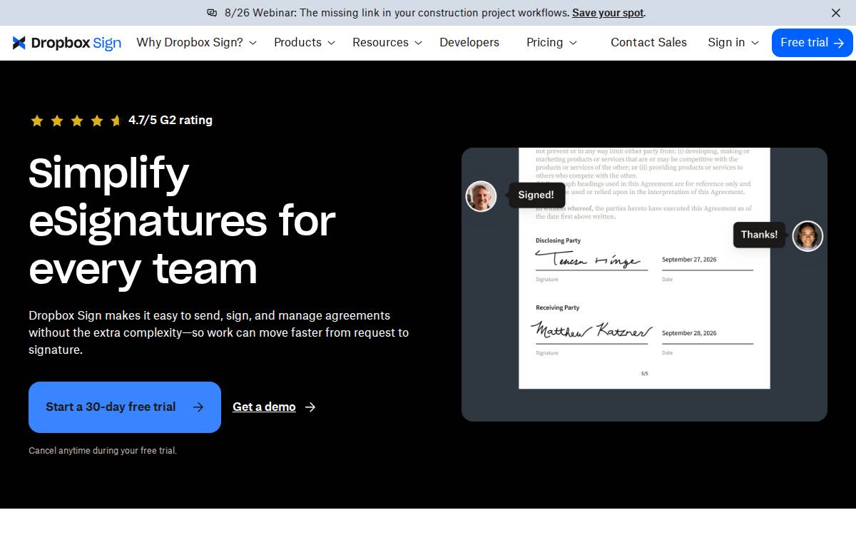 HelloSign website preview