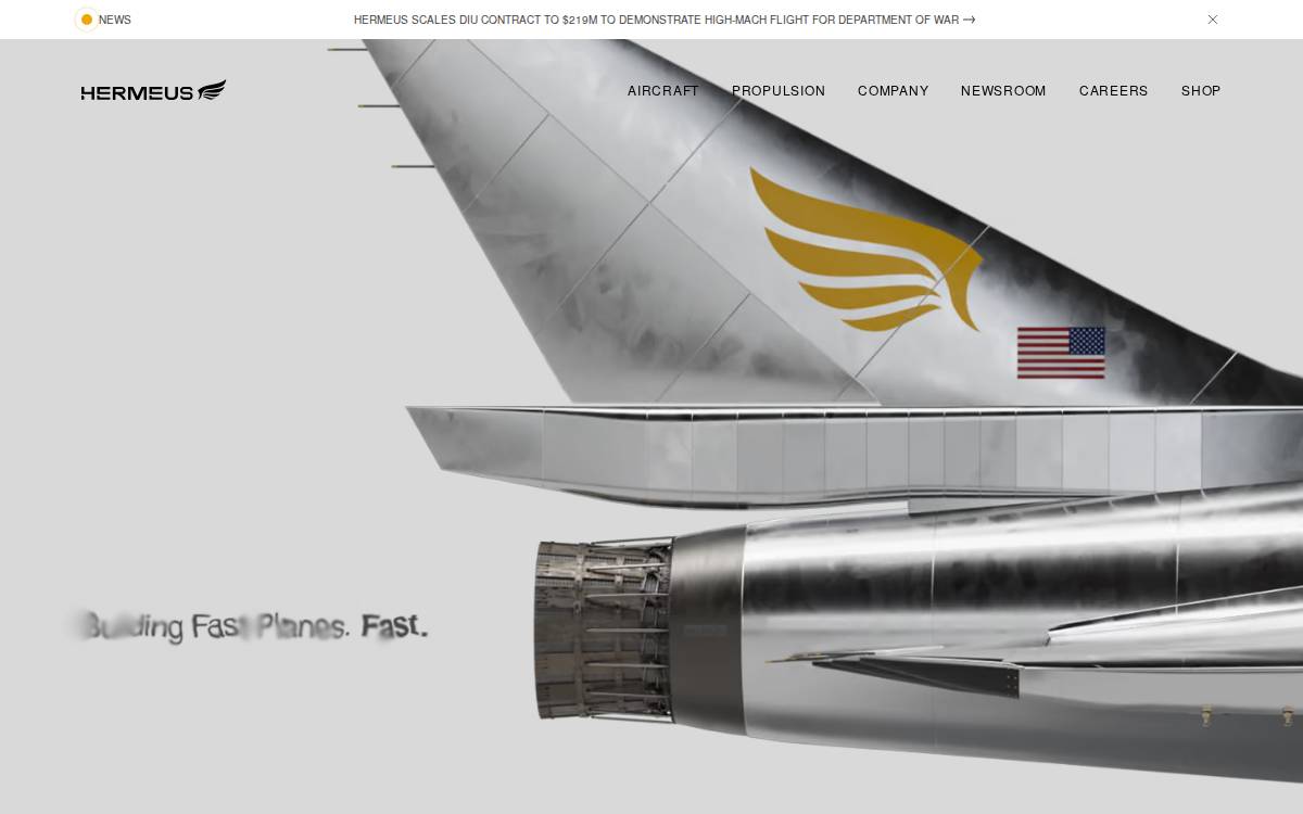 Hermeus Mach 5 engine website preview